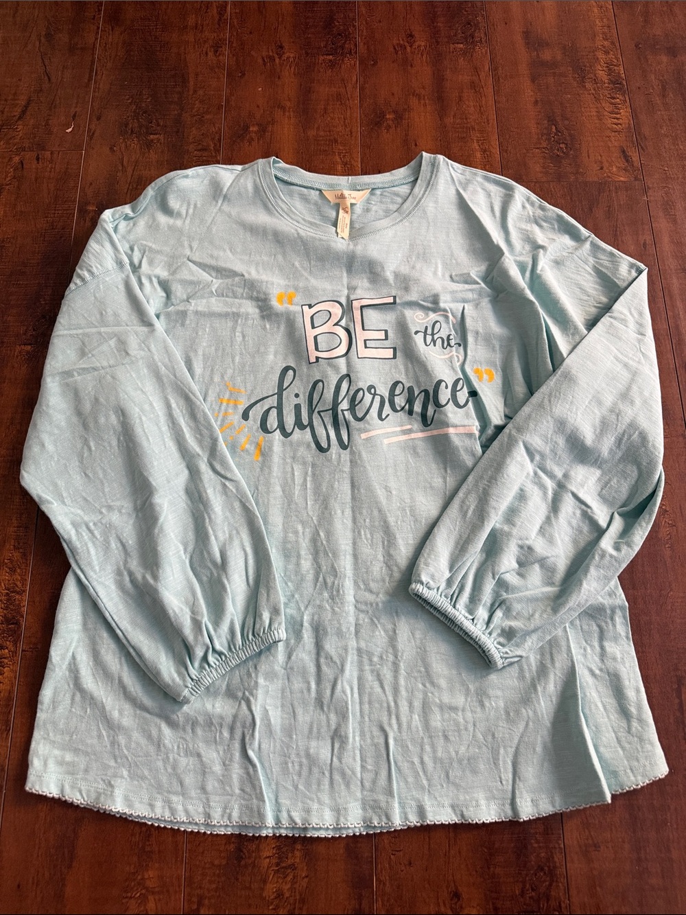 Matilda Jane Light Blue Long Sleeve Top with 'Be the Difference' Graphic